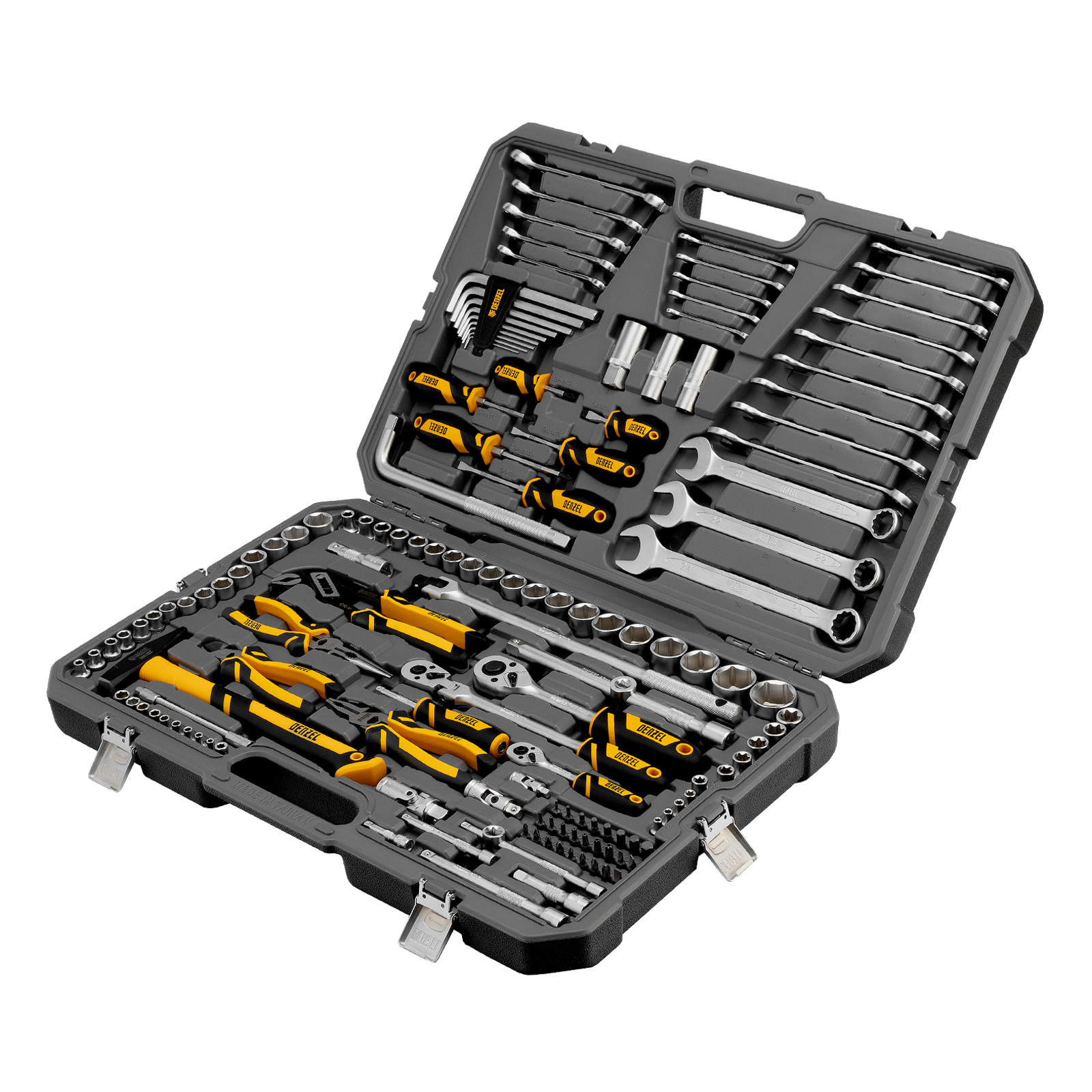 Набор инструментов, 1/2', 1/4', 3/8', CrV, S2, пластиковый кейс, 144 предмета