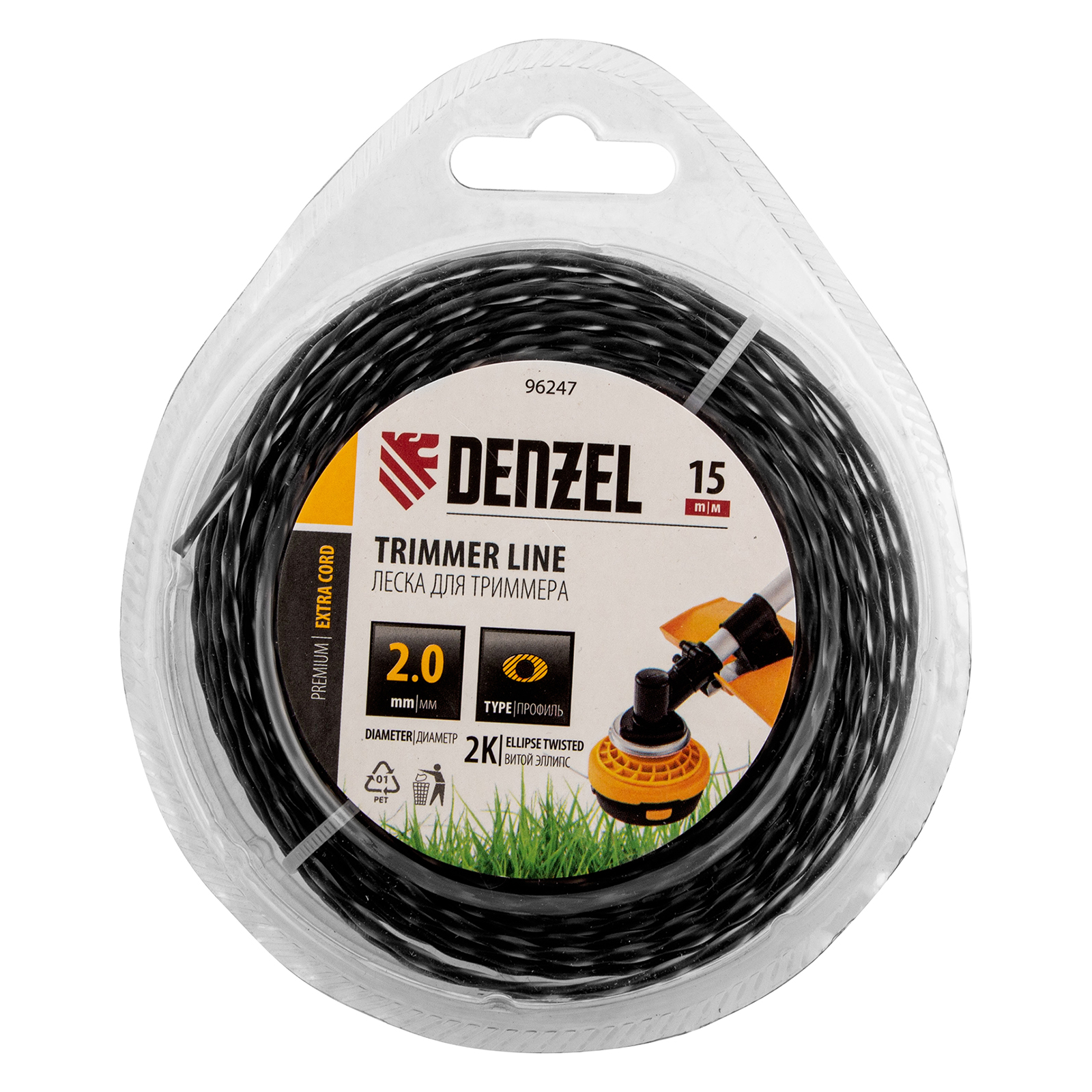 Леска для триммера двухкомпонентная эллипс, 2,0мм х 15м, блистер EXTRA CORD