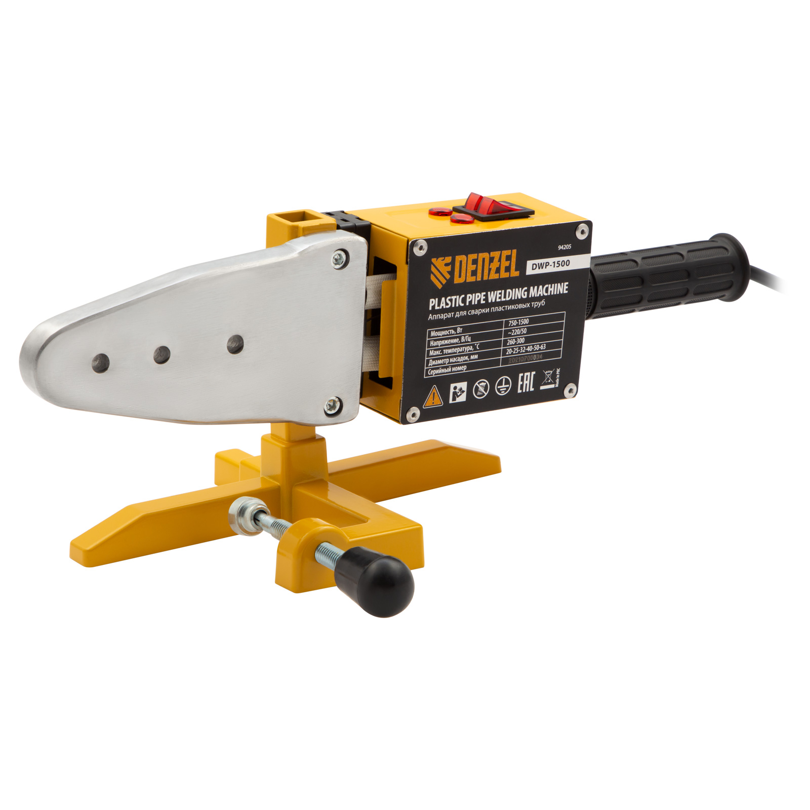 Аппарат для сварки пластиковых труб DWP-1500, 1500Вт, 260-300 град. компл насадок,20-63 мм