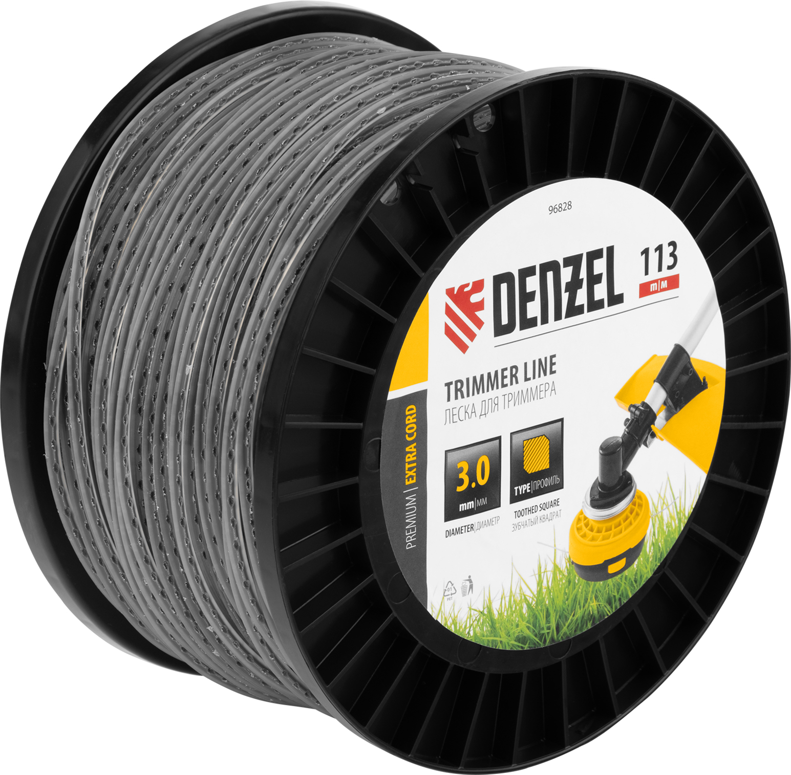 Леска для триммера двухкомпонентная зубчатый квадрат, 3,0мм х 113м, на DIN кат. EXTRA CORD