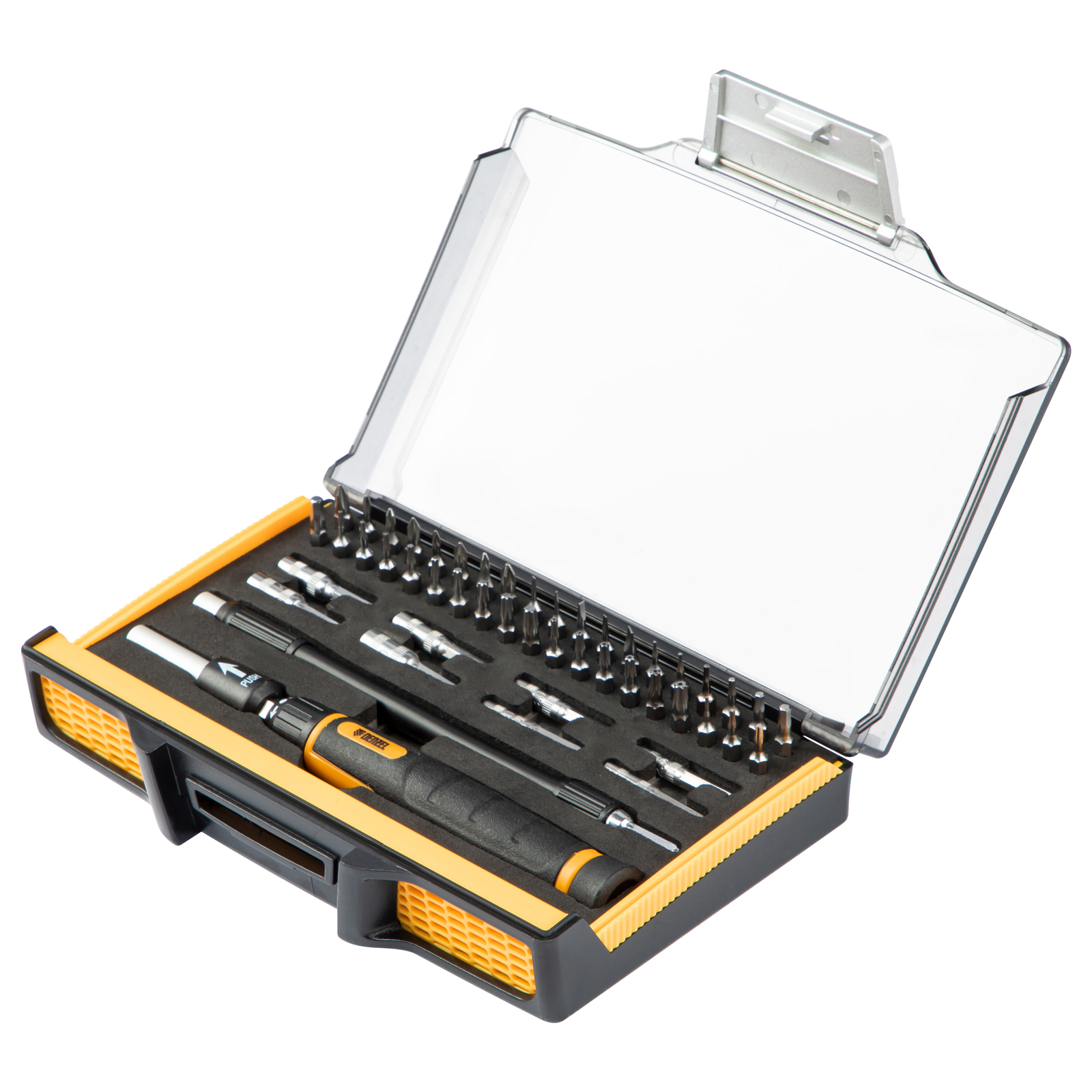 Отвертка с набором бит и торцевых головок для точных работ, Гибкий привод. 48 штук