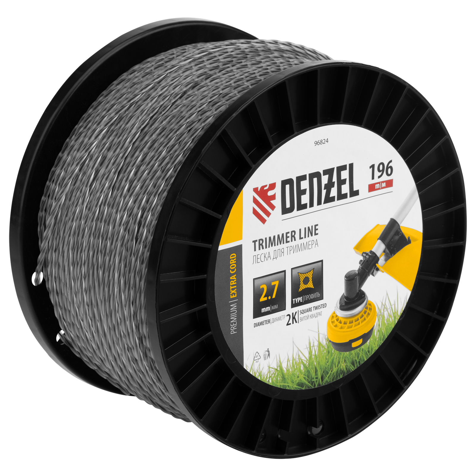 Леска для триммера двухкомпонентная витой квадрат, 2,7мм х 196м, на DIN катушке EXTRA CORD