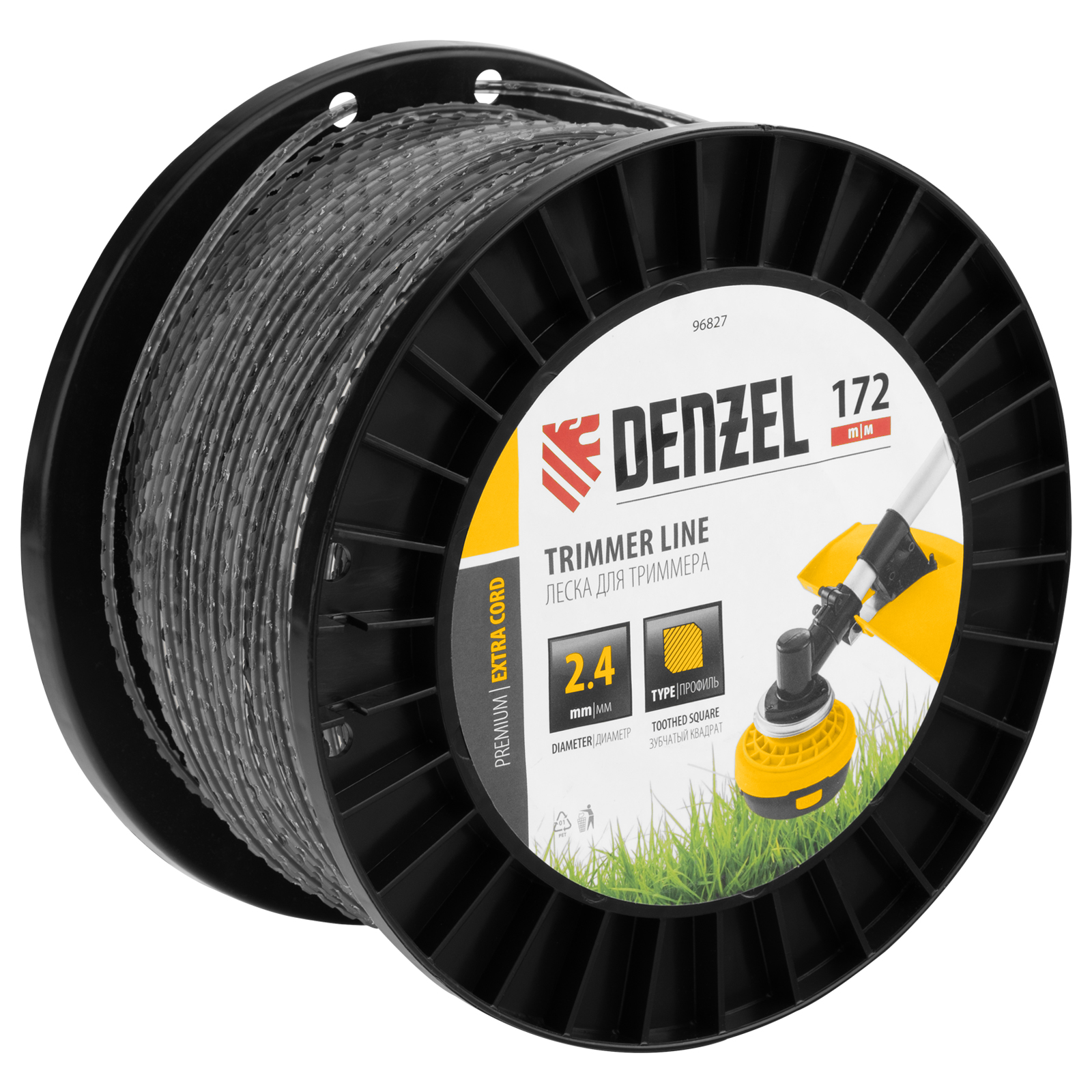 Леска для триммера двухкомпонентная зубчатый квадрат, 2,4мм х 172м, на DIN кат. EXTRA CORD