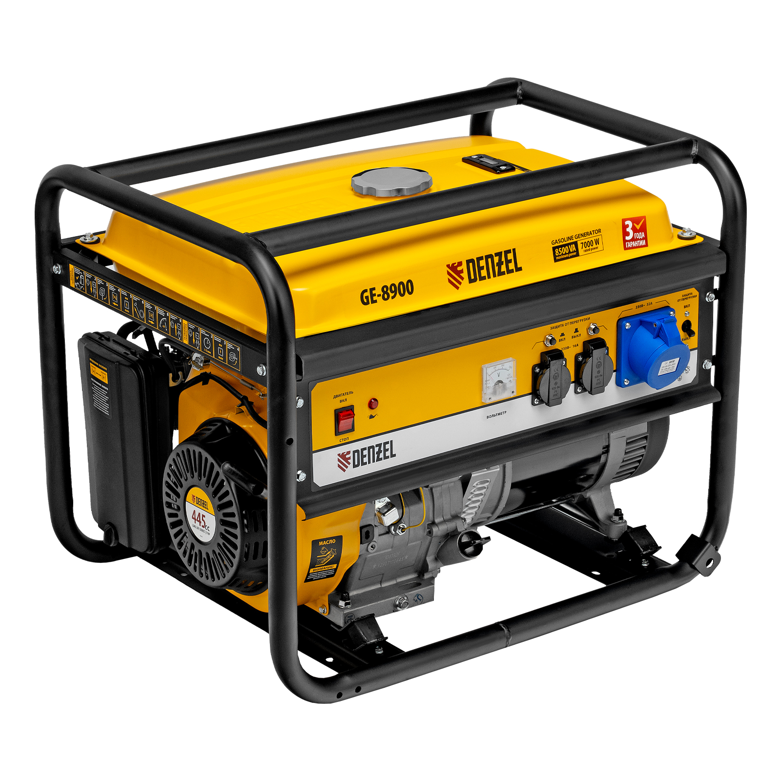 Генератор бензиновый GE-8900, 8,5 кВт, 220В/50Гц, 25 л, ручной старт