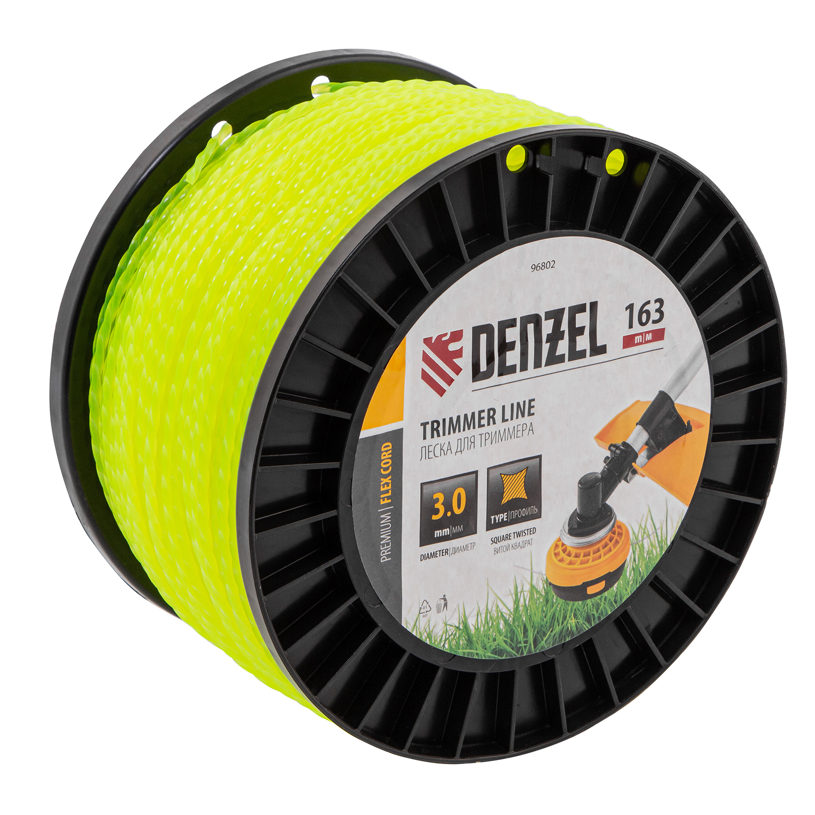 Леска для триммера витой квадрат, 3,0мм х 163м, на DIN катушке FLEX CORD