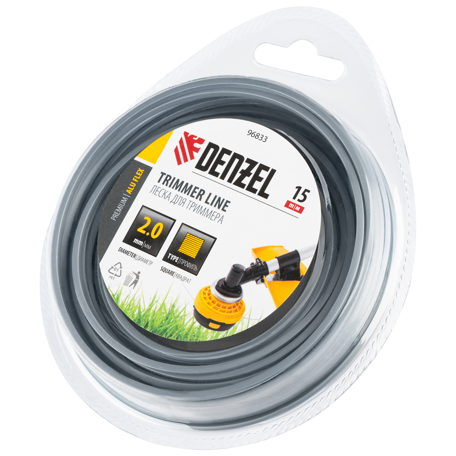 Леска для триммера армированная алюминием квадратная, 2,0мм х 15м, блистер ALUFLEX