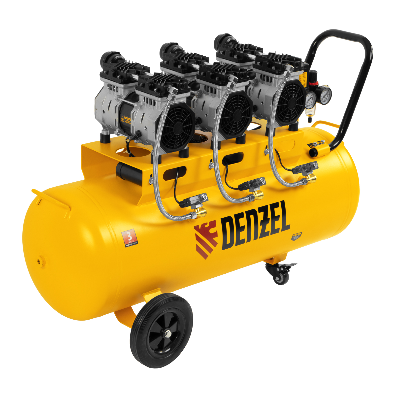 Компрессор безмаслянный малошумный DLS 1800/100,1800 Вт, 3х600, 100 л, 345 л/мин