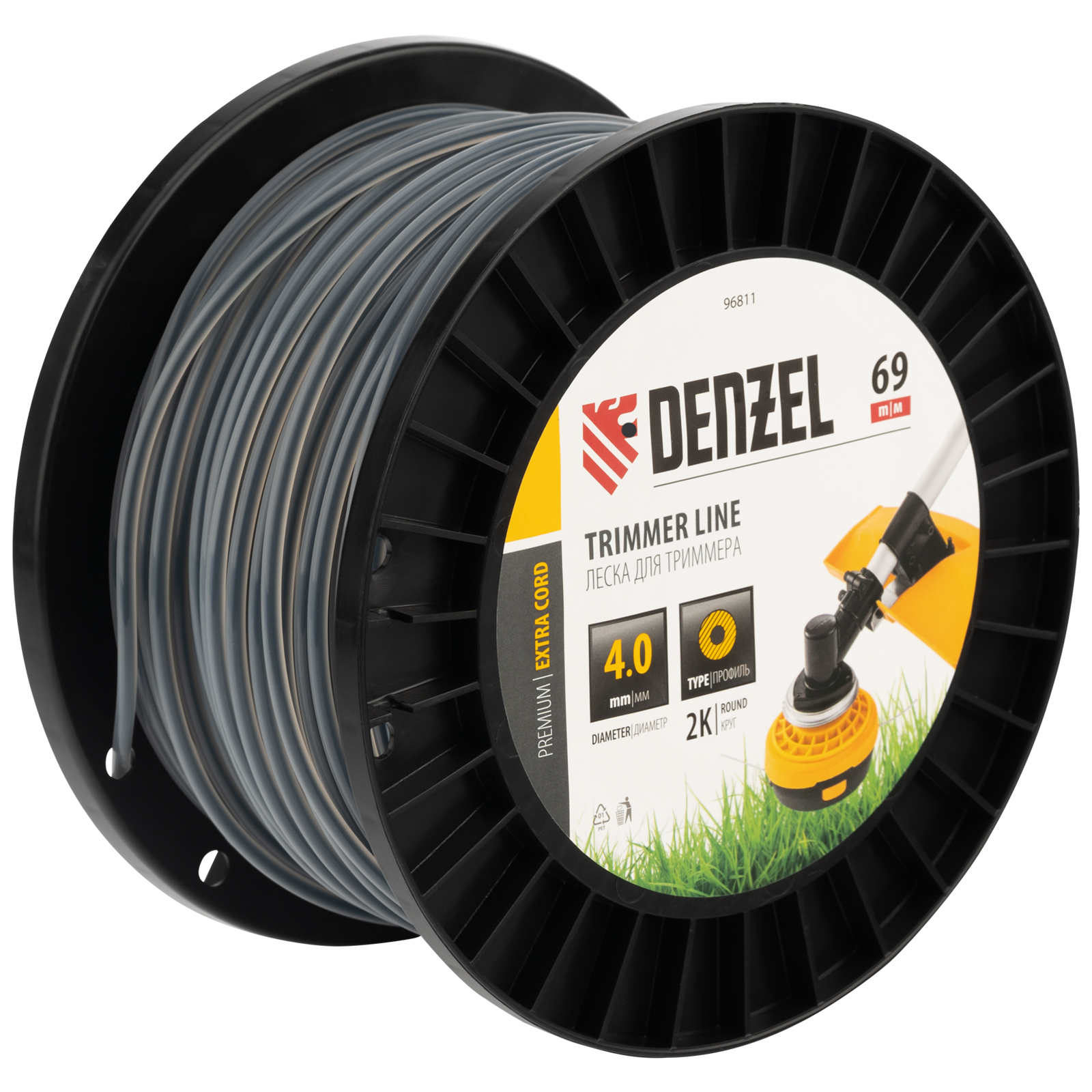 Леска для триммера двухкомпонентная круглая, 4,0мм х 69м, на DIN катушке EXTRA CORD