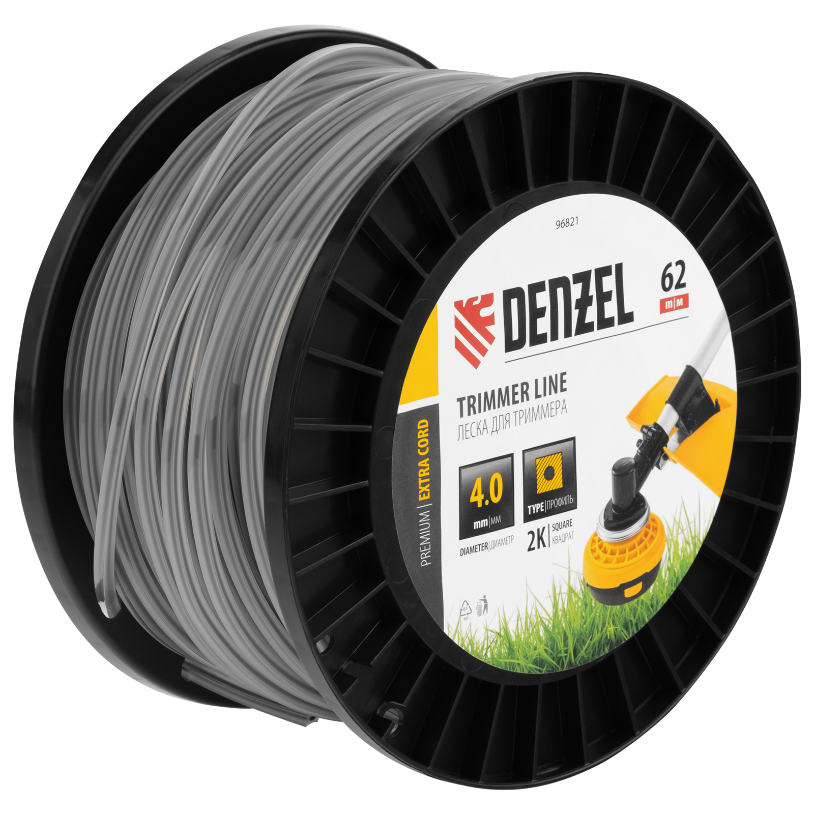 Леска для триммера двухкомпонентная квадрат, 4,0мм х 62м, на DIN катушке EXTRA CORD