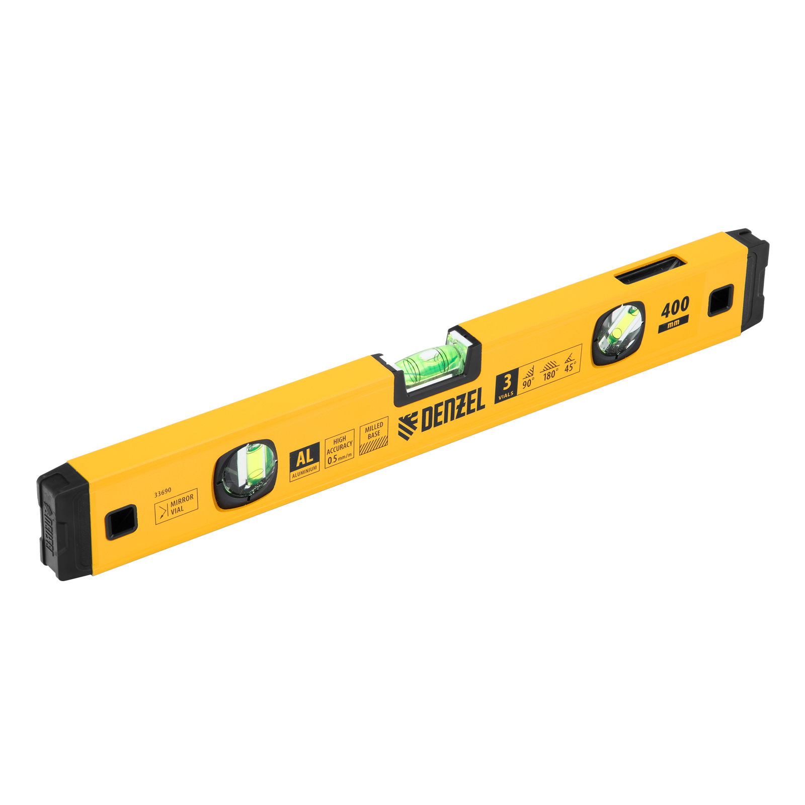 Уровень алюминиевый, магнит., фрезерованный, 3 глазка (1 зеркал.), 0,5 мм/м, 400 мм