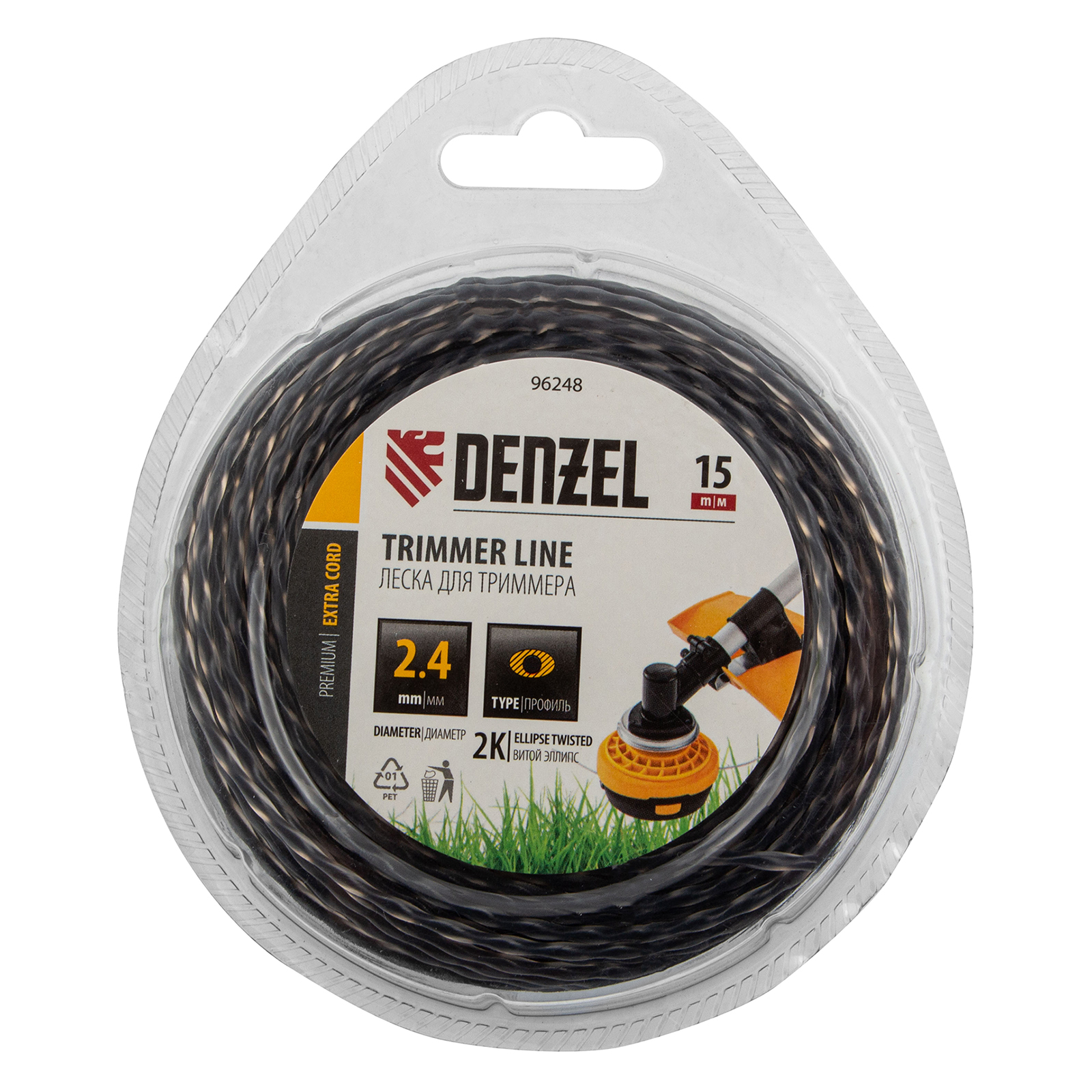 Леска для триммера двухкомпонентная эллипс 2,4мм х 15м, блистер EXTRA CORD