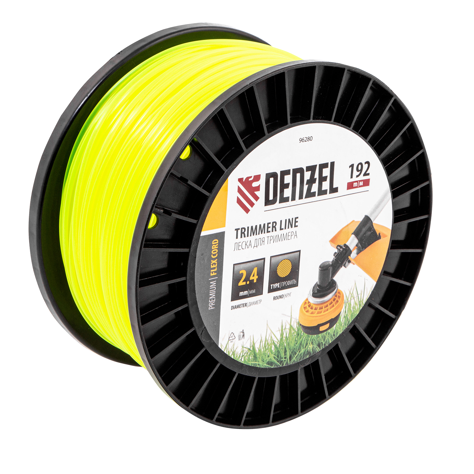 Леска для триммера круглая, 2,4мм х 192м, на DIN катушке FLEX CORD