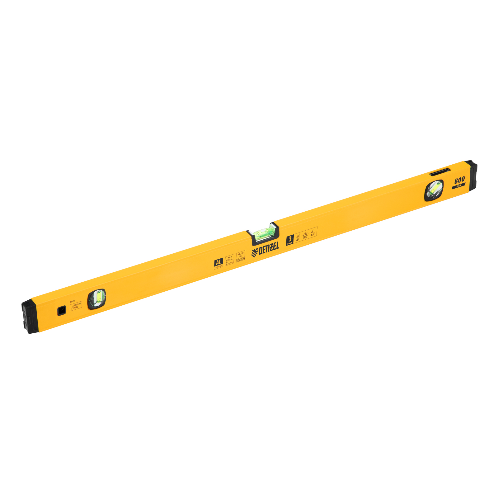 Уровень алюминиевый, магнит., фрезерованный, 3 глазка (1 зеркал.), 0,5 мм/м, 800 мм