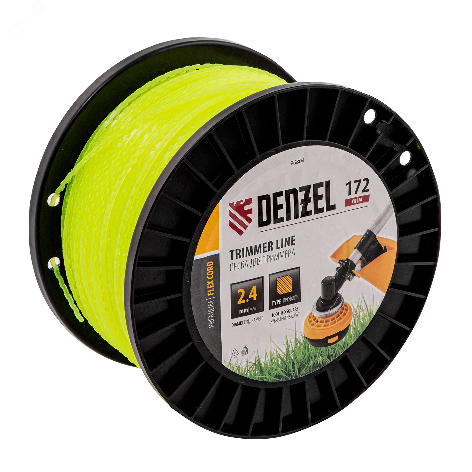 Изображение товара Леска для триммера Denzel FLEX CORD 96804 2,4мм 172м зубчатый квадрат