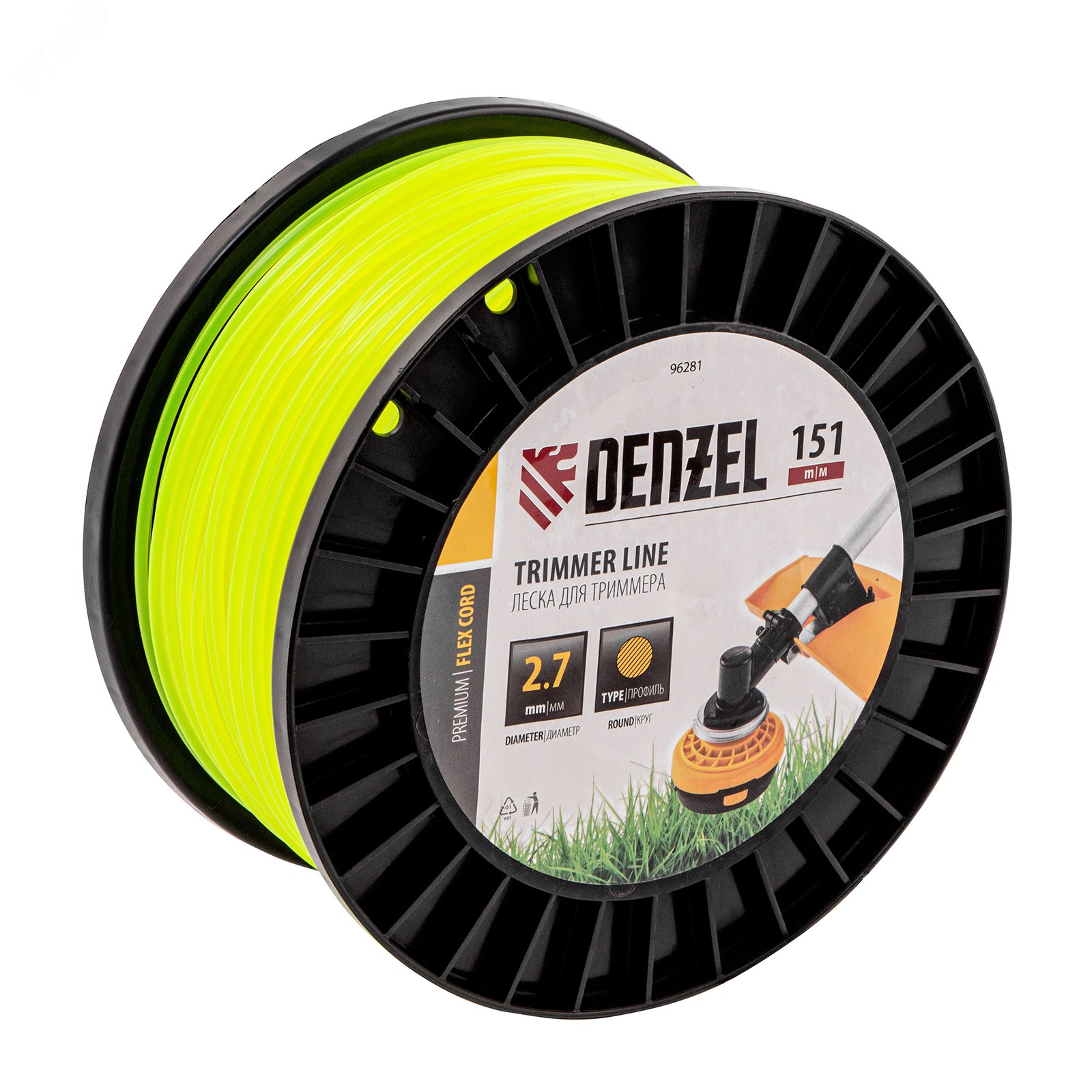 Изображение товара Леска для триммера круглая, 2,7мм х 151м, на DIN катушке FLEX CORD (шт)