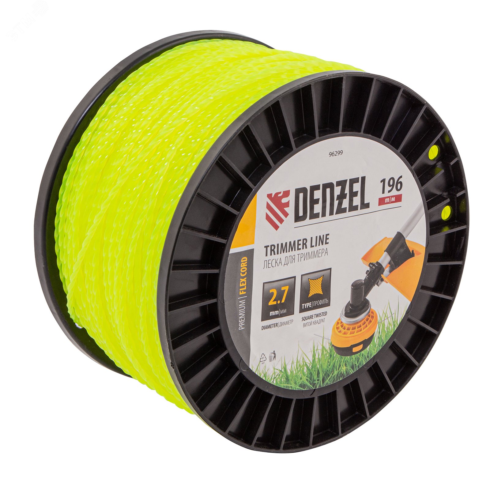 Изображение товара Леска для триммера витой квадрат, 2,7мм х 196м, на DIN катушке FLEX CORD (шт)