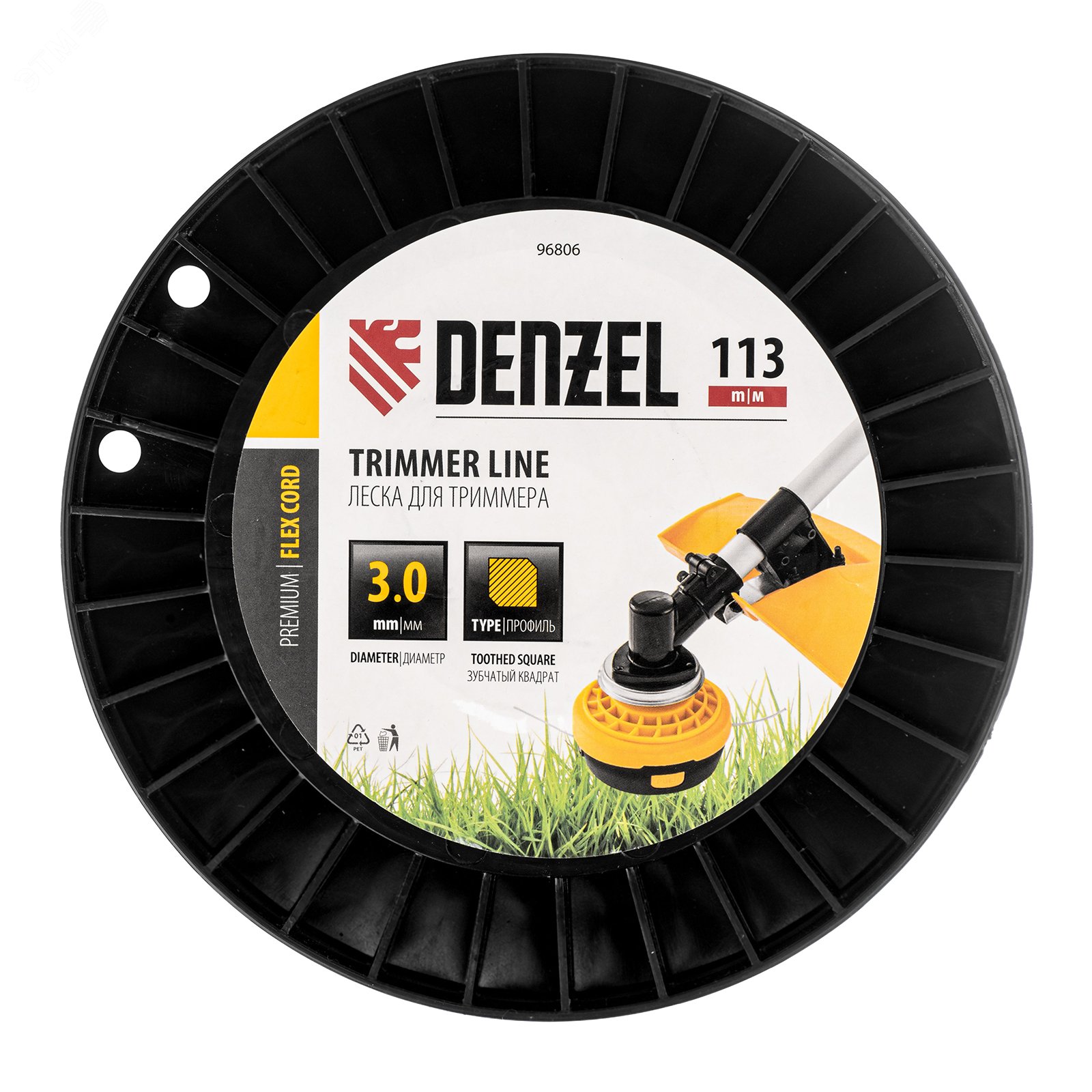 Изображение товара Леска для триммера зубчатый квадрат 3,0 мм 113 м Denzel FLEX CORD