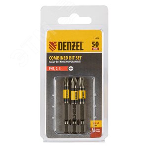 Набор бит комбинированный 3 шт., РН1, РН2, РН3, 50 мм, сталь S2 - фото 1