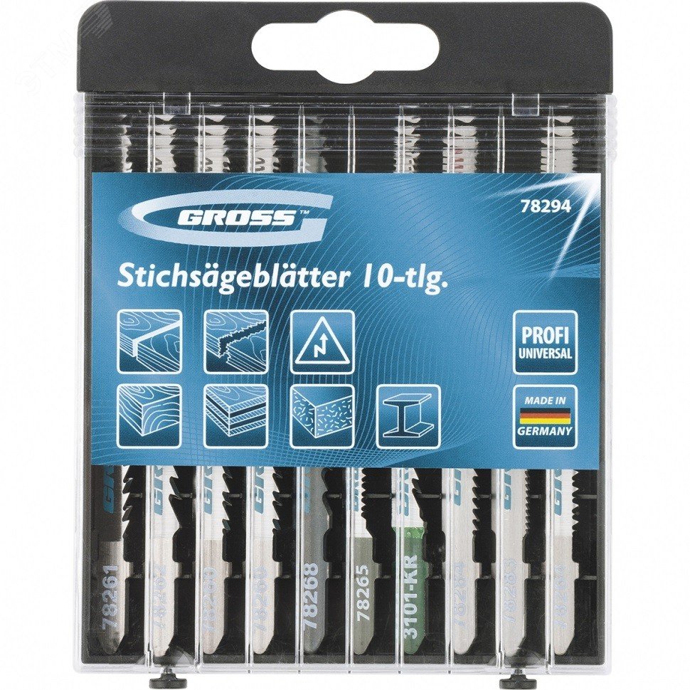 Изображение товара Набор полотен для электролобзика универсальный, 10шт., Profi, пластиковый кейс (шт)