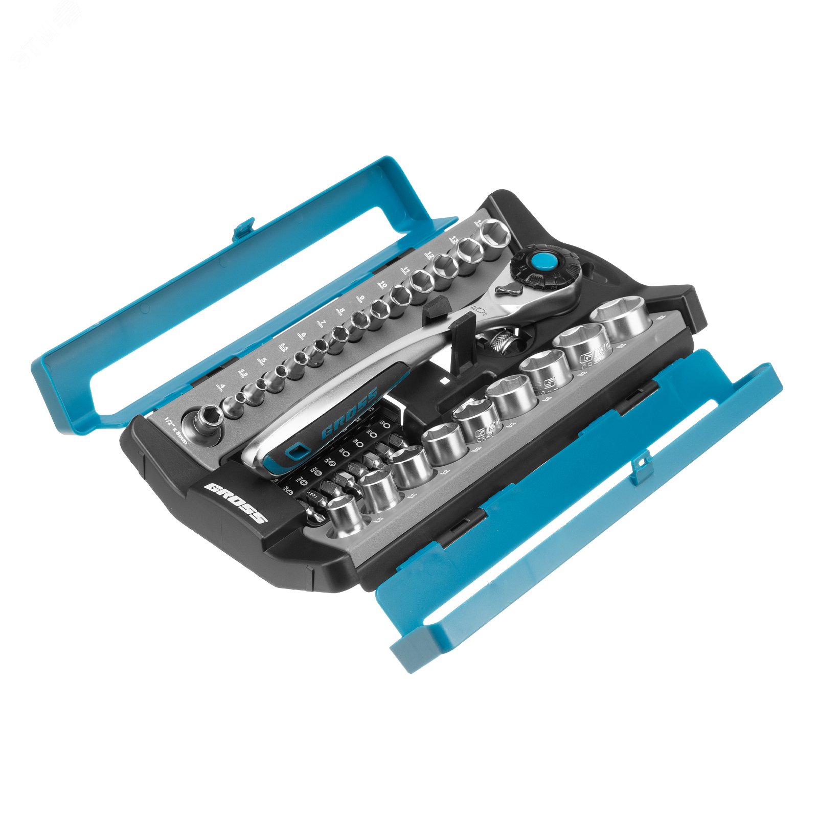 Изображение товара Набор торцевых головок 41 предмет из стали CrV трещотка 1/2 и 1/4 дюйма GROSS 14143