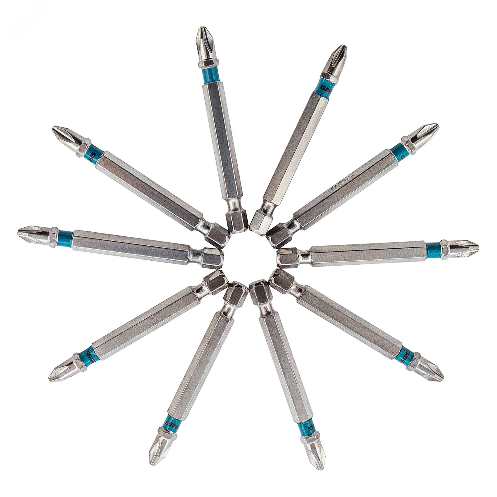 Изображение товара Набор бит PH2 70мм из стали S2, 10 шт. для шуруповертов и отверток