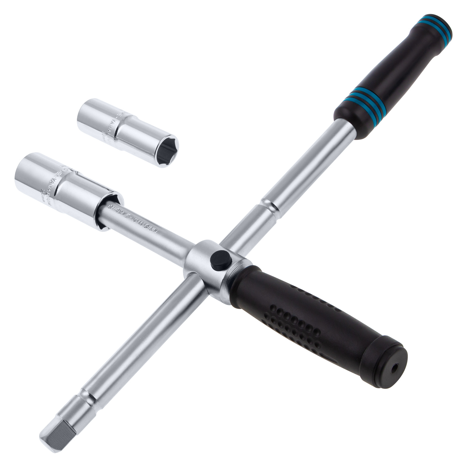 Ключ-крест баллонный, складной с изменяющимся рычагом,17мм, 19мм, 21мм, 23мм, CrV, хромир.