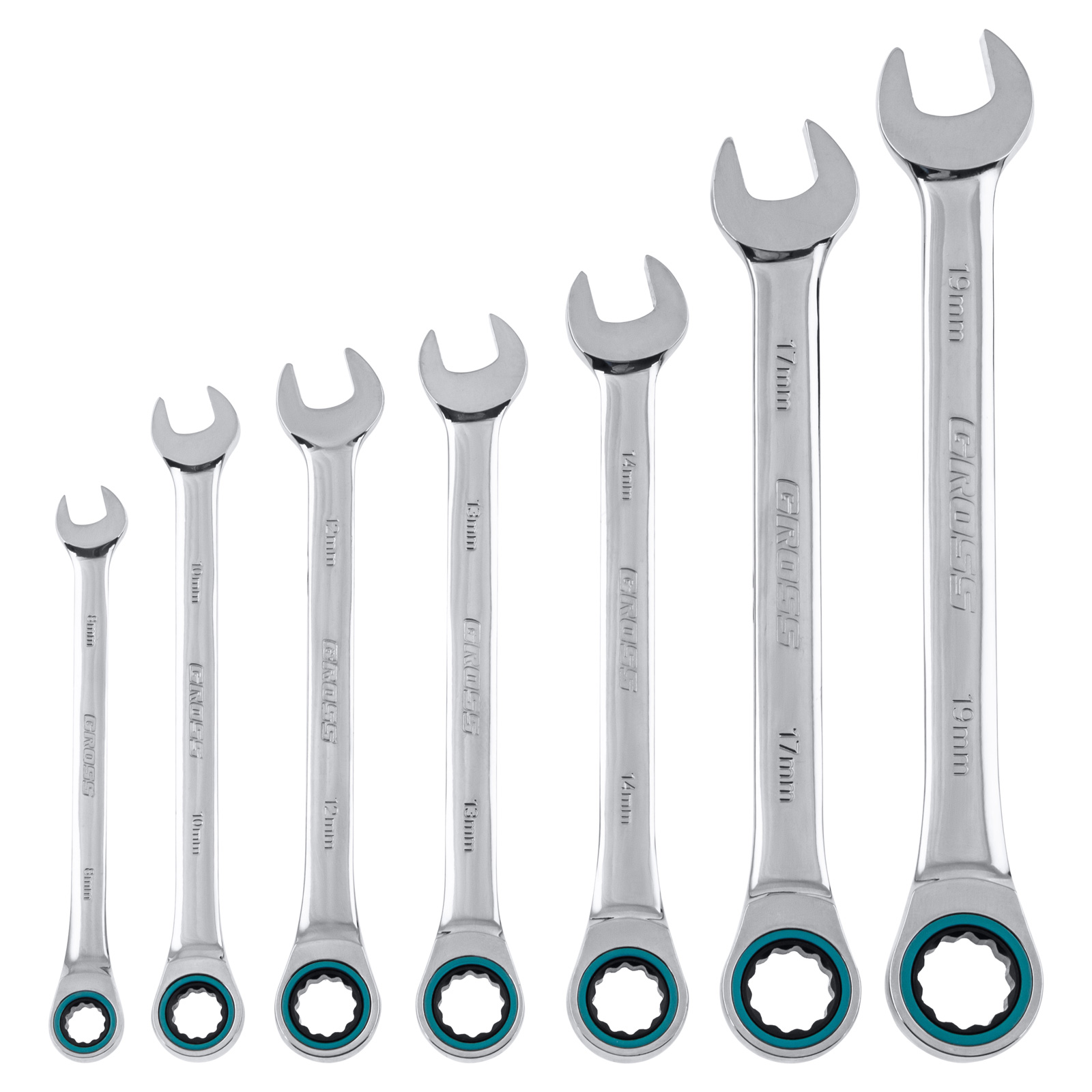 Набор ключей комбинированных с трещоткой, 8 - 19 мм, 7шт., CrV