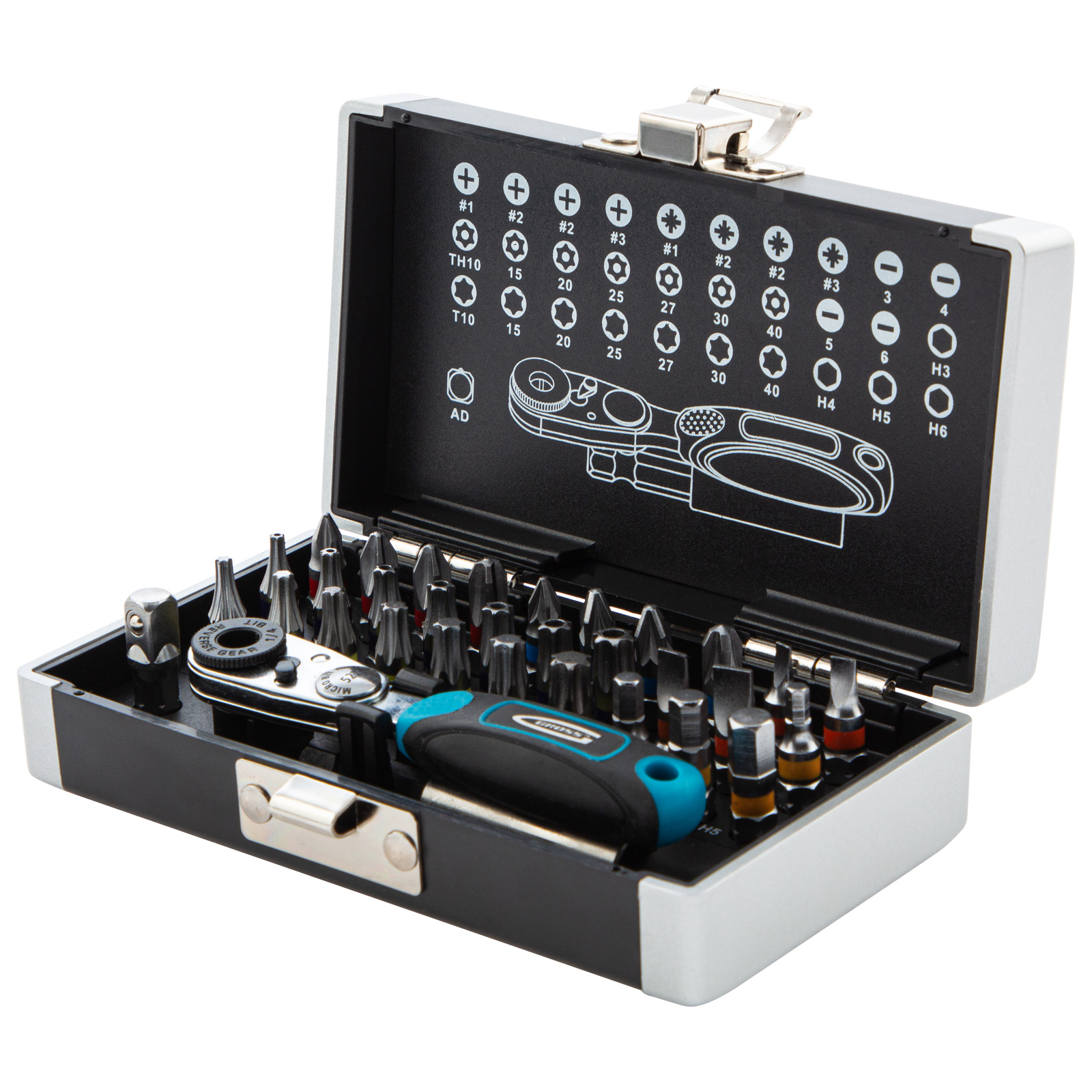 Набор бит, 1/4', магнитный адаптер, сталь S2 пластиковый кейс, 33 предм.