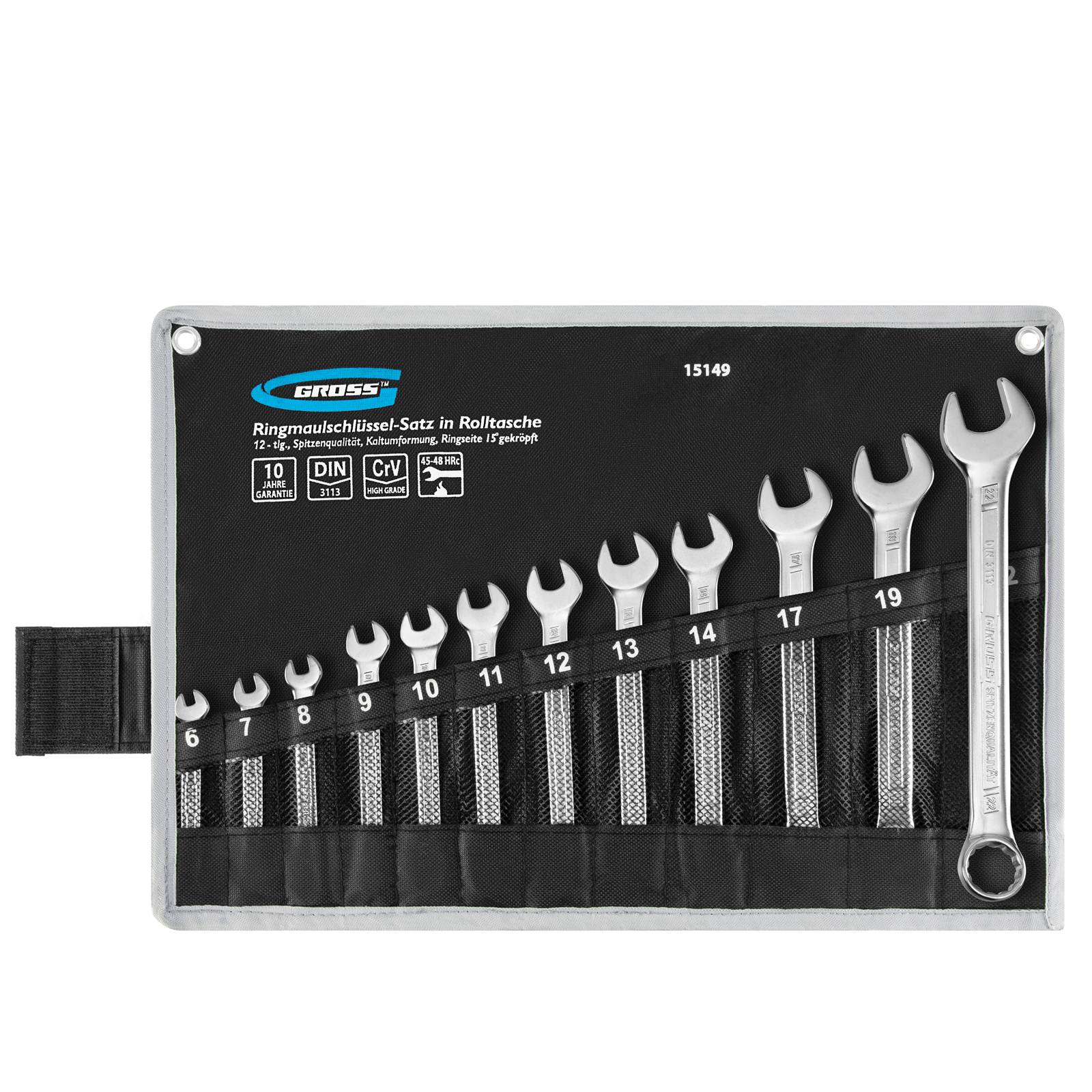 Набор ключей комбинированных 6-22 мм, 12 шт., CrV, холодный штамп