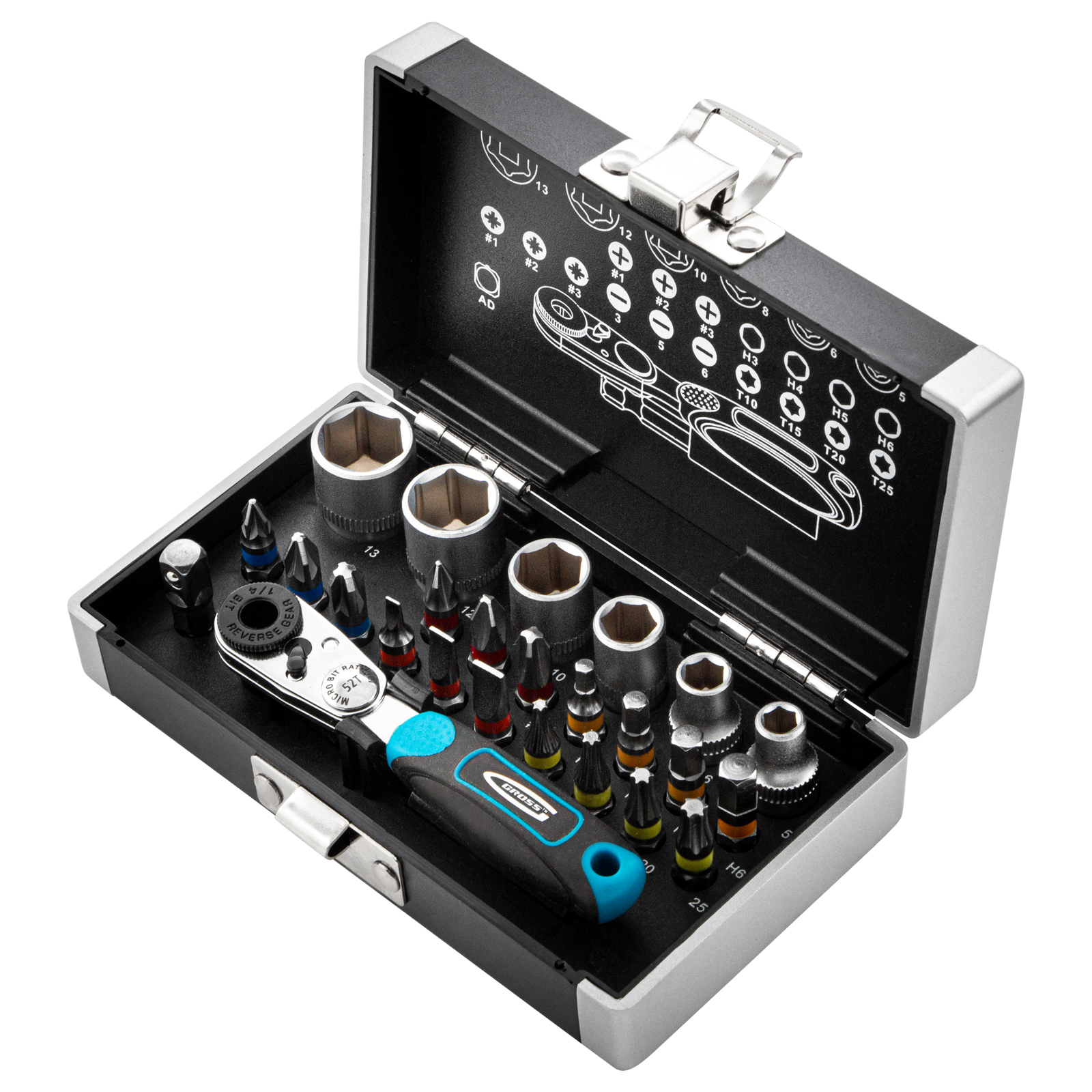 Набор бит и головок торцевых ,1/4', магнитный адаптер, сталь S2 пластиковый кейс, 26 предм.