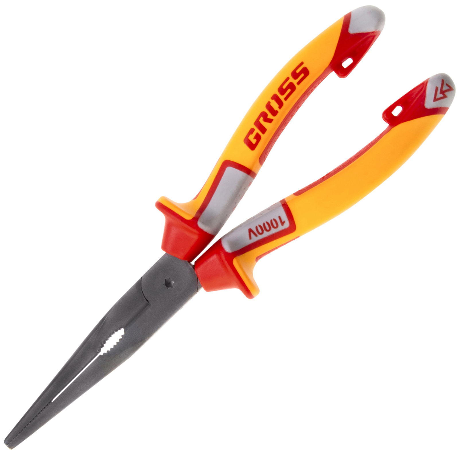 Длинногубцы прямые, диэлектрические рукоятки до 1000 В, трехкомпонентные рукоятки, 205 мм