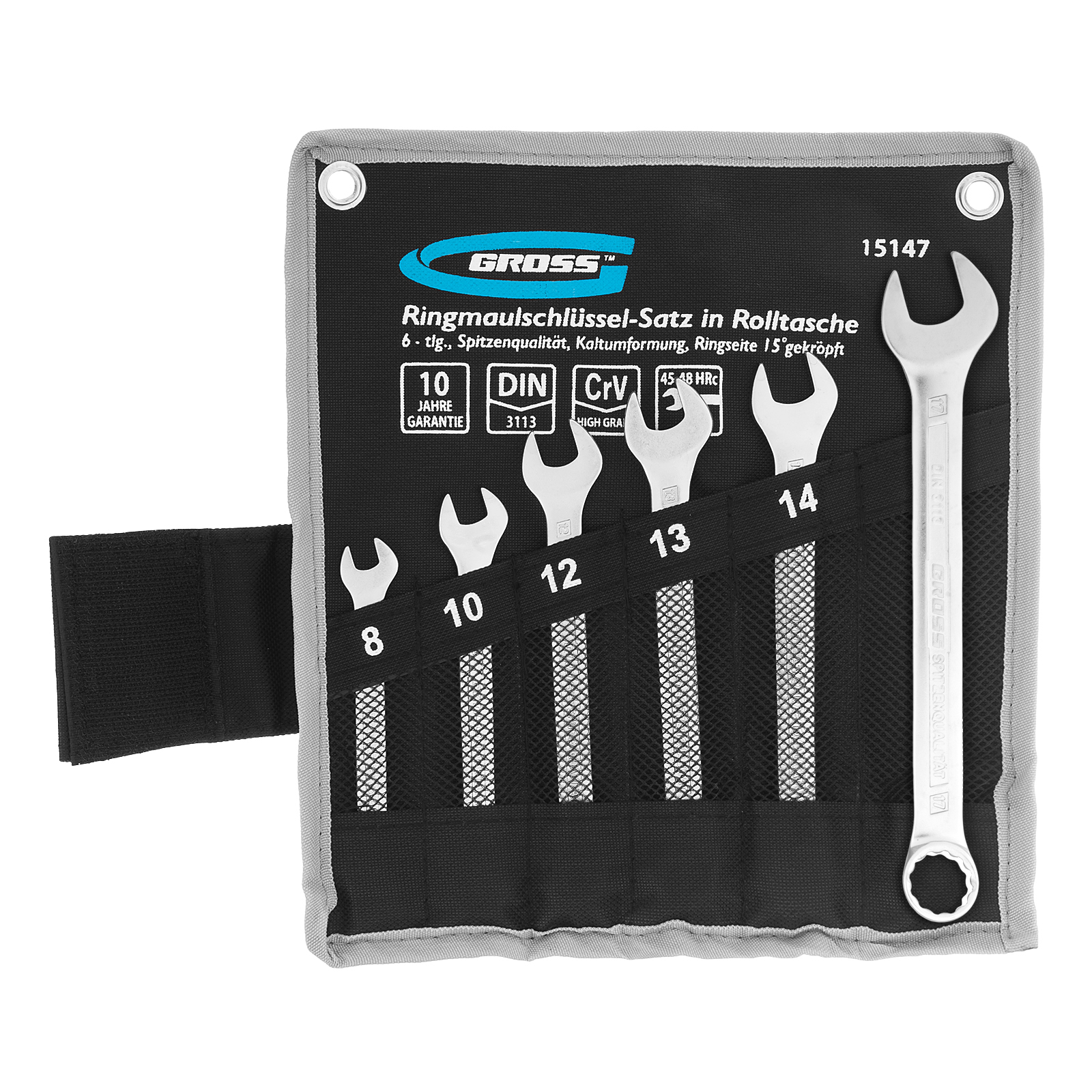 Набор ключей комбинированных 8-17 мм, 6 шт., CrV, холодный штамп