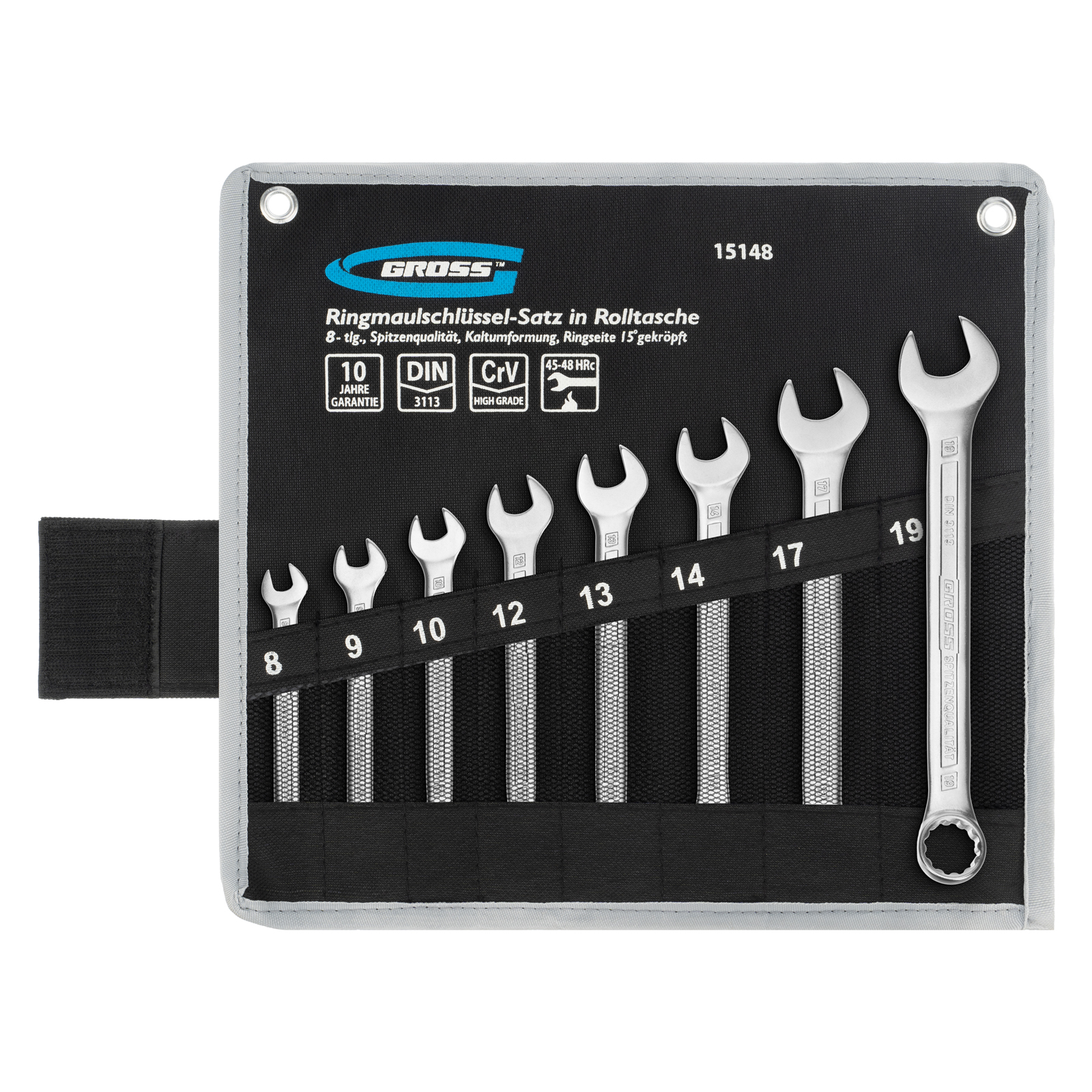 Набор ключей комбинированных 8-19 мм, 8 шт., CrV, холодный штамп