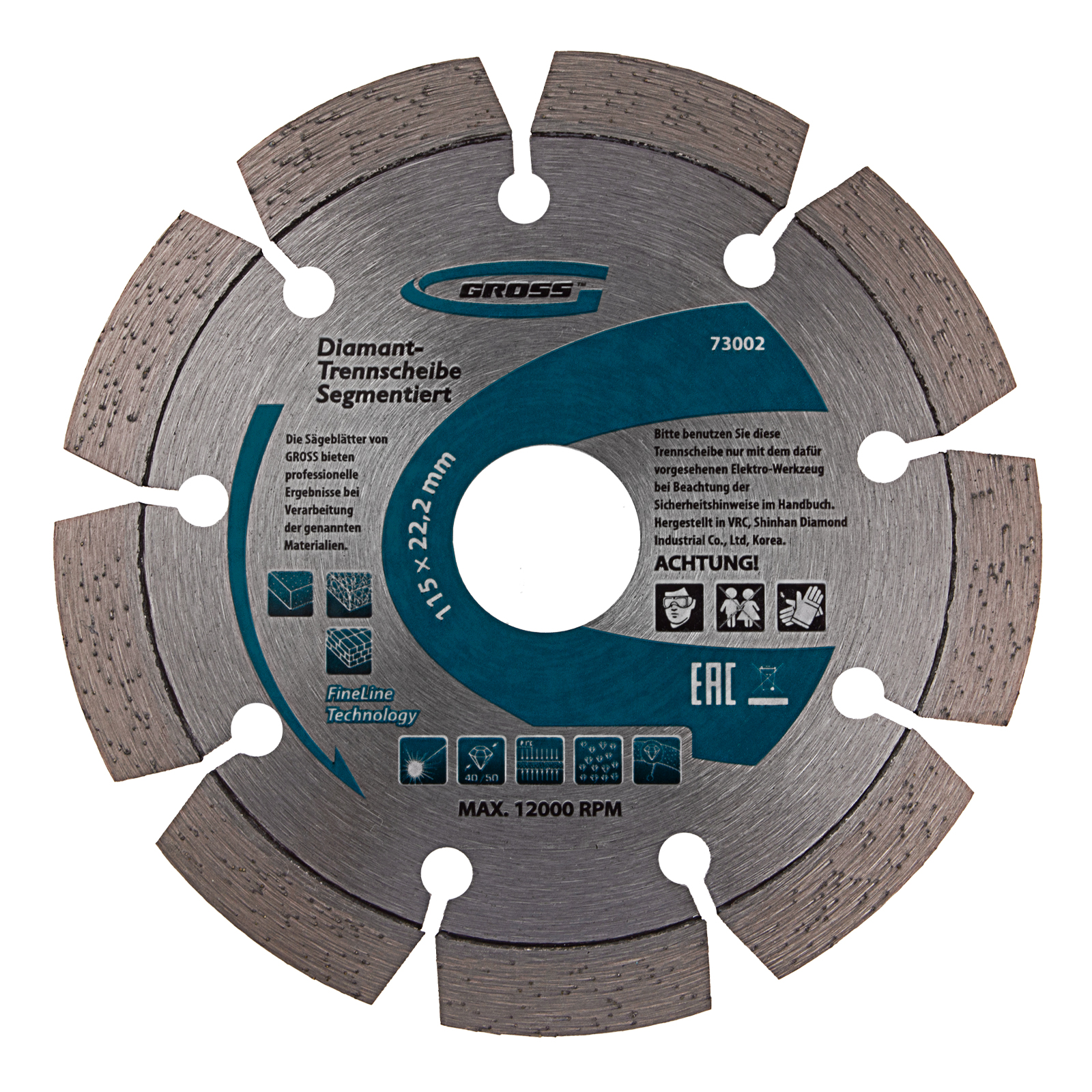 Диск алмазный ф115х22,2мм, лазерная приварка сегментов, сухое резание