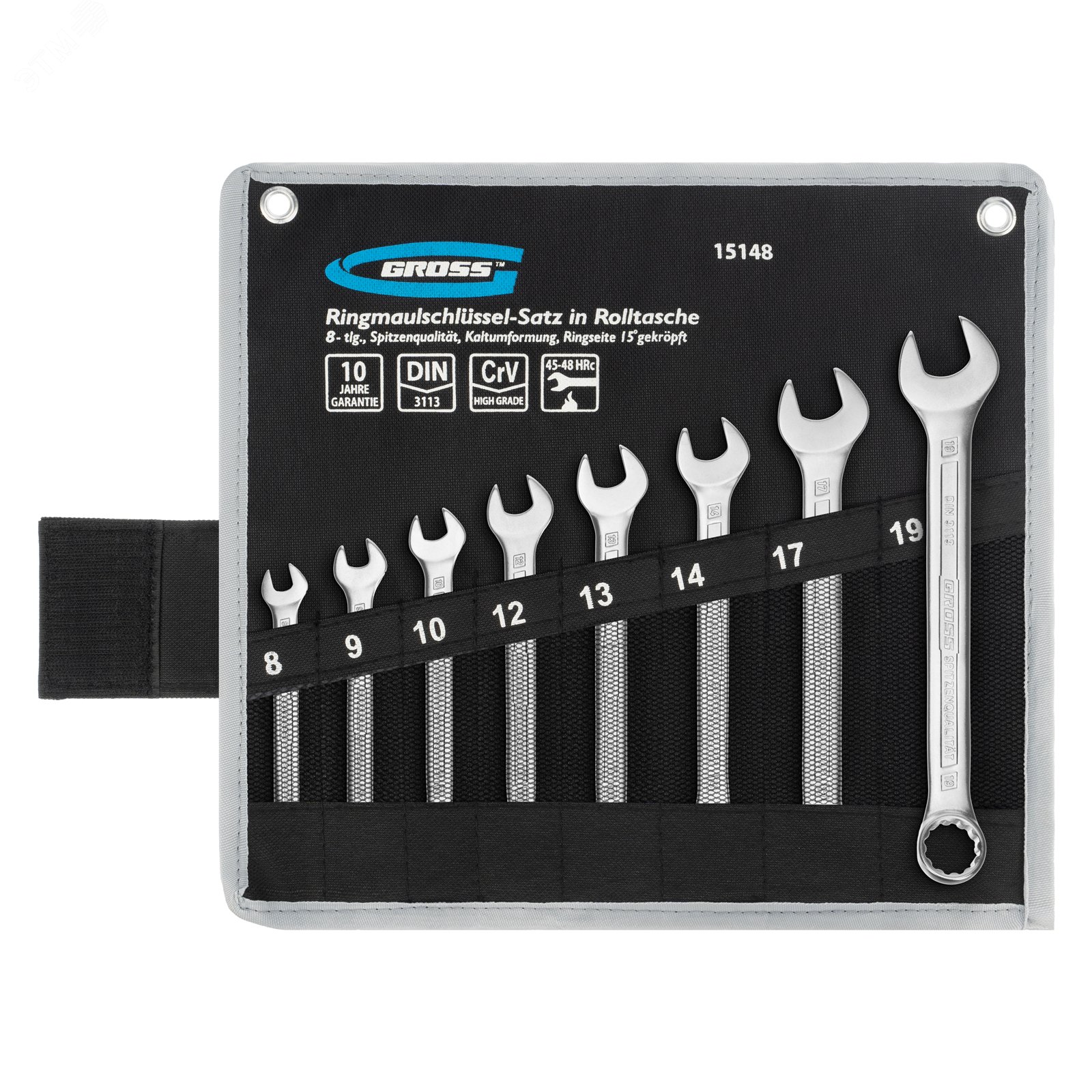 Изображение товара Набор ключей комбинированных 8-19 мм, 8 шт., CrV, холодный штамп (шт)