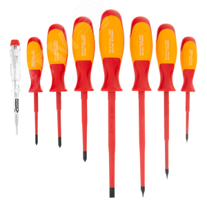 Изображение товара Набор отверток диэлектрических до 1000 В + тестер, 8 шт., PH + SL, CrMo, 2к рукоятка (набор)