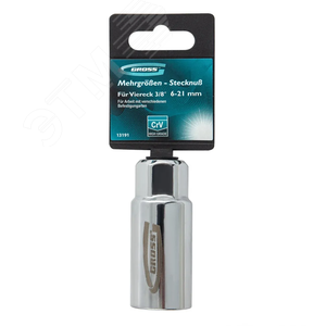 Головка торцевая многоразмерная CrV (6-21мм) под квадрат 3/8 , CrV, хромир. - фото 2