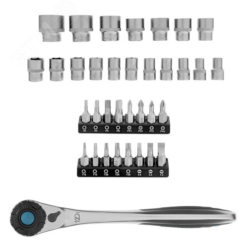 Набор торцевых головок, трещотка 120 зубьев, 1/2',3/8”, CrV, 36 предметов - фото 1