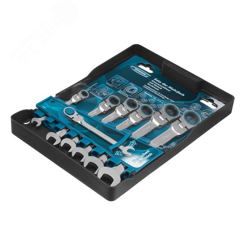 Изображение товара Набор ключей комбинированных с трещоткой, 8 - 19 мм, 7шт., шарнирные, CrV (шт)