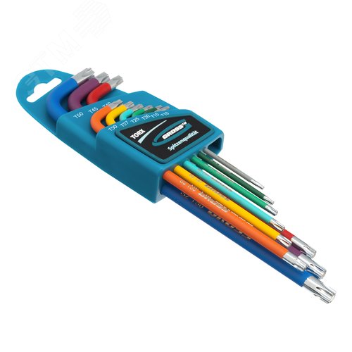 Набор ключей имбусовых TORX-TT, 9 шт: T10-T50, магнит, S2, экстра-длин., хром/краска  9 шт. - фото 2