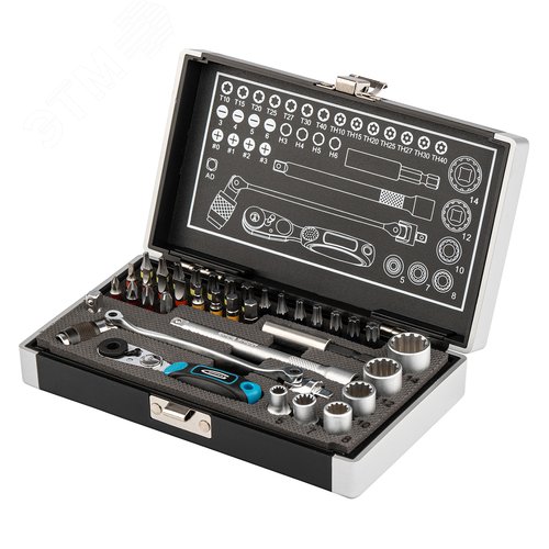 Изображение товара Набор бит и головок торцевых, 1/4', карданный ключ, трещотка, адаптер, S2, 37 шт. (шт)