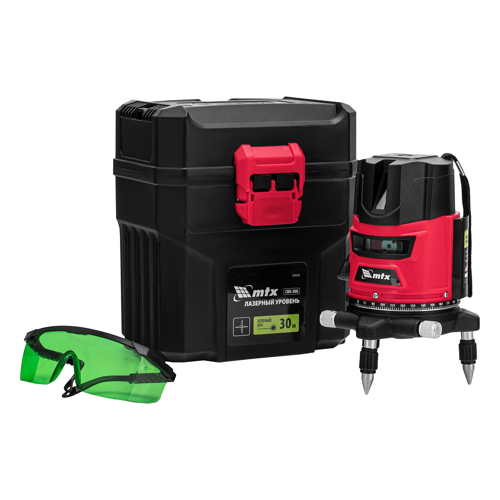 Лазерный уровень CRX-30G, 30 м, зеленый луч, батарейки, резьба 5/8'