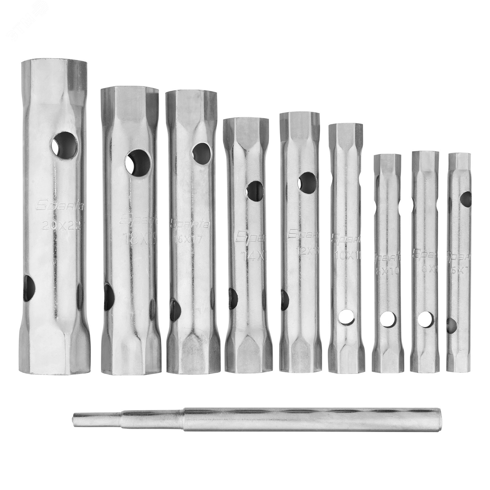 Изображение товара Набор ключей трубчатых торцевых, 6-22 мм, вороток, оцинкованные, 9 шт. (набор)