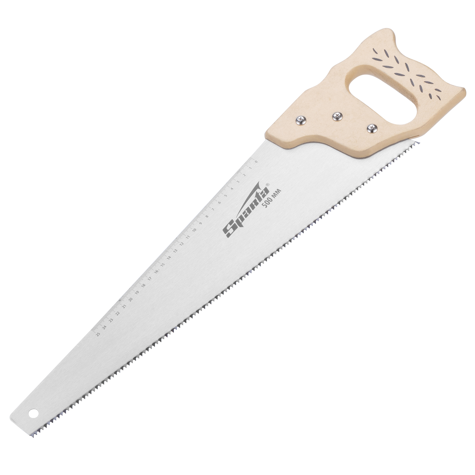 Ножовка по дереву, 400 мм, 7-8 ТРI, каленый зуб, линейка, деревянная рукоятка