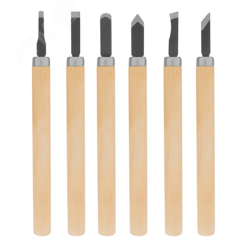 Набор резцов по дереву, деревянные рукоятки, 6 шт. - фото 1