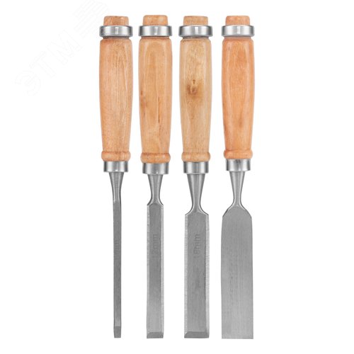 Изображение товара Набор долот-стамесок, 6-12-18-24 мм, плоских, деревянные рукоятки (шт)