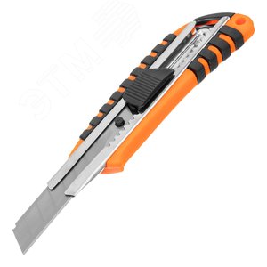 Нож, 18 мм выдвижное лезвие металлическая направляющая пластиковый двухкомпонентный корпус - фото 1