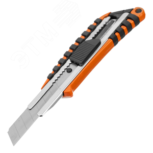 Изображение товара Нож, 18 мм выдвижное лезвие металлическая направляющая, метал. двухкомпонентный корпус (шт)