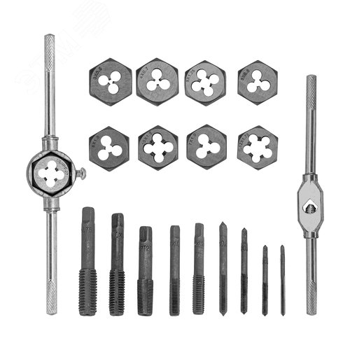 Изображение товара Набор метчиков и плашек М3 - М12, плашко-метчикодержатель, 20 предметов, в пласт. боксе (шт)