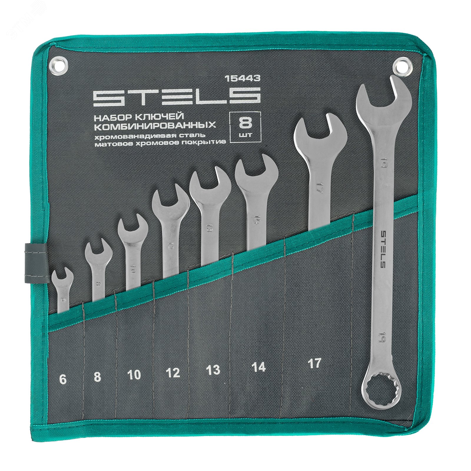 Изображение товара Набор комбинированных ключей 6-19 мм 8 шт CrV матовый хром STELS 15443